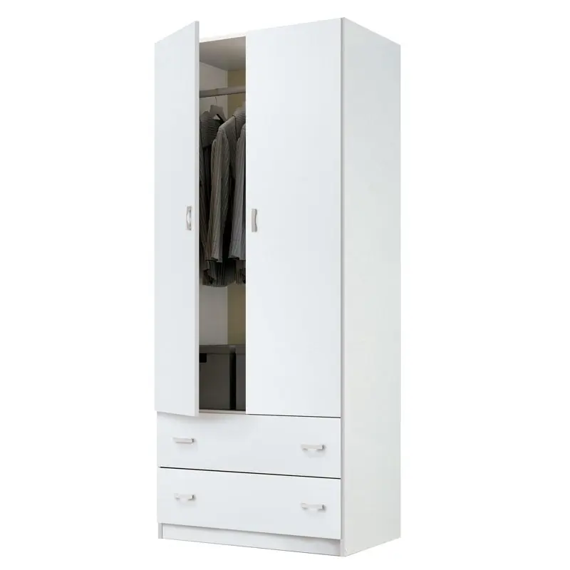 White wardrobe, wardrobe, bedroom wardrobe, bedroom wardrobe, 2-door, 2-Drawer Wardrobe for bedroom, 180x74x50cm