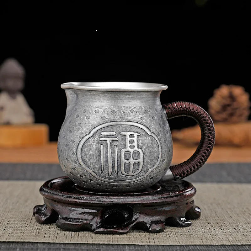 Silver justice cup sterling silver 999 hand-lettering blessing Chinese home tea set sterling silver male cup