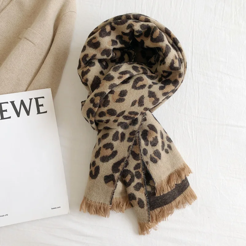 S1902 New Winter Women's Scarf Tassels Leopard Scarf Thick Heat Preservation Shawl Warm Scarves