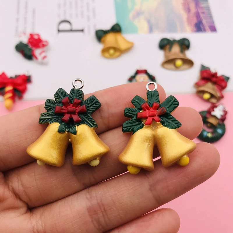 10pcs Hot New Resin Cute Christmas Bell Charm Pendant for Keychain, Earring, Scrapbooking, DIY Making, Necklace
