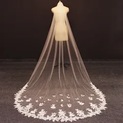 Velo de novia de encaje con imágenes reales, hermoso velo de novia suave de tul de 3M/10 pies de largo con peine, velo de catedral de marfil blanco para novia