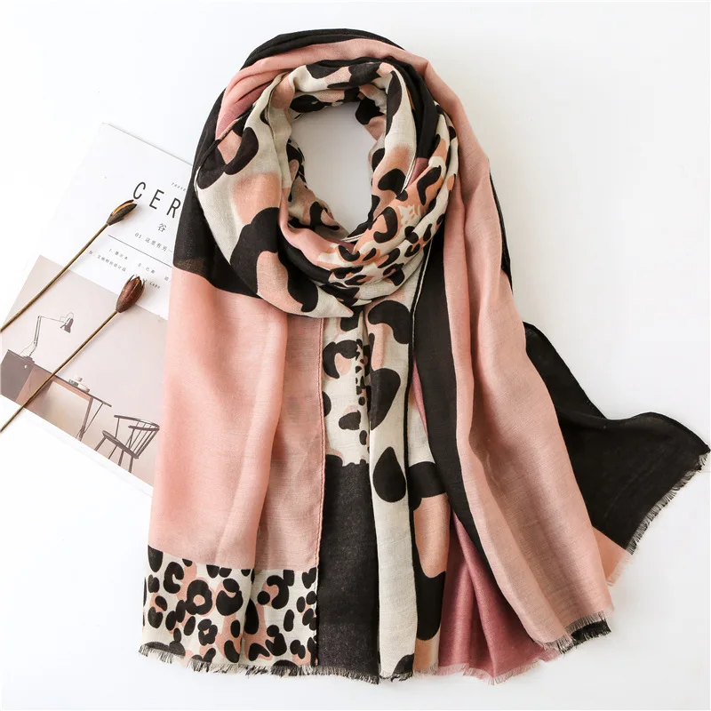 

Fashion Women Winter Scarf Hijab Viscose Warm Leopard Patchwork Scarf Luxury Brand Blanket Wraps Female Scarves And Shawls