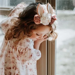 Diadema para el día de Pascua para niñas, diadema con Orejas de conejo, accesorios para fotos de recién nacidos, diademas con corona de flores elásticas, accesorios para el cabello de fiesta