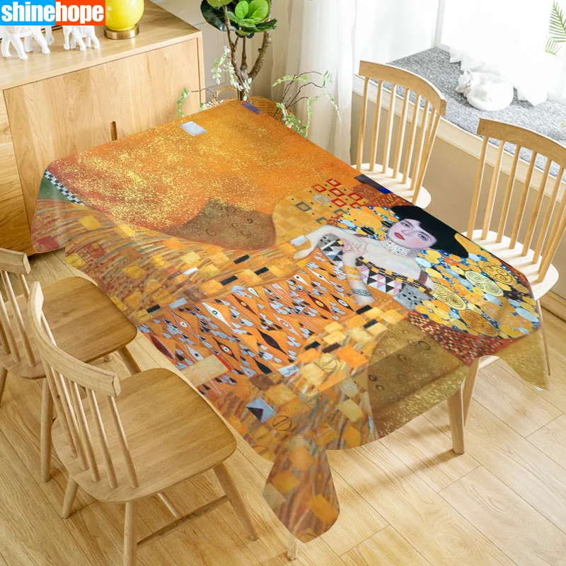 Custom The Kiss Gustav Klimt Table Cloth Holiday Party Waterproof Oxford Fabric Rectangular Tablecloth Home Party Tablecloth