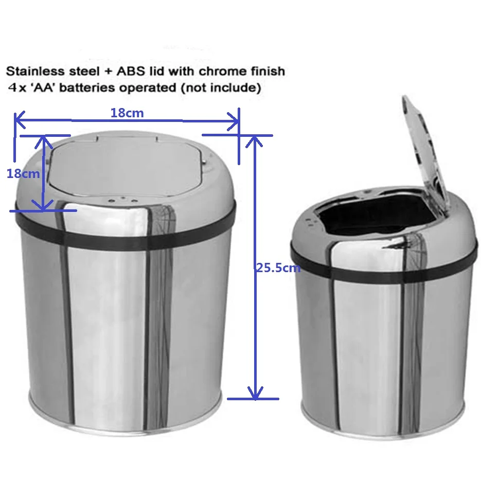 3 Liter Automatic Open Close Trash Can Sensor Waste Bin Touchless Dustbin Stainless Steel With Inner Plastic Bin