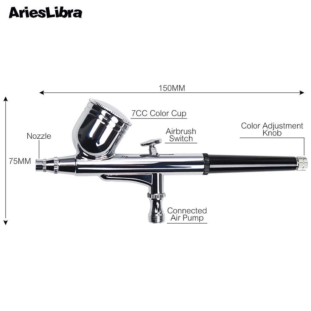 Dual-Action Airbrush Compressor 0.2mm/0.3mm/0.4mm Set Spray Gun Adjustable Power Air brush for Nail Art Cake Decoration Makeup