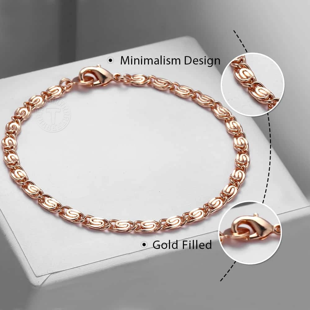 Bracelet For Women 2mm Marina Stick Bead 585 Rose Gold Color Chain & Link Bracelet Elegant Simple Jewelry Gift 20cm