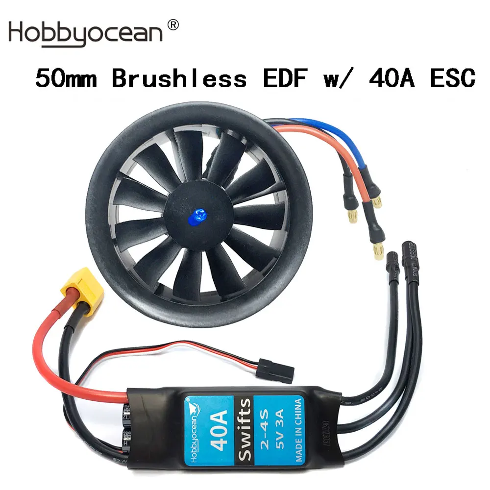 Hobbyocean 40A 50A ESC 50mm EDF Duct Fan 4900KV 4300KV 11 Propeller Brushless Motor Rc Jet Airplane EDF Plane