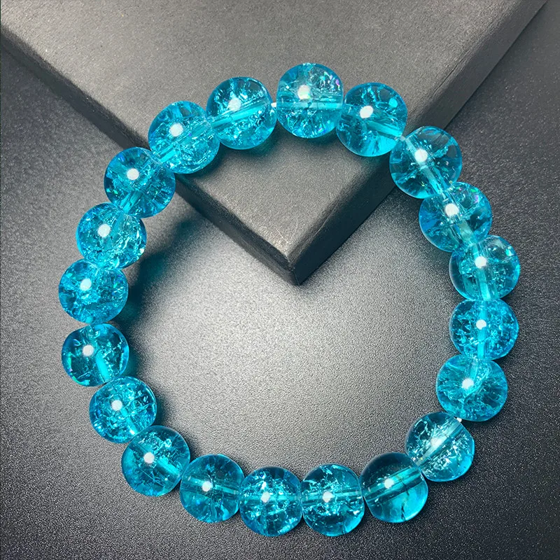 2021 Blue Powder Crystal Quartz Natural Stone Streche Bracelet Elastic Cord Pulserase Jewelry Beads Lovers Woman Gifts