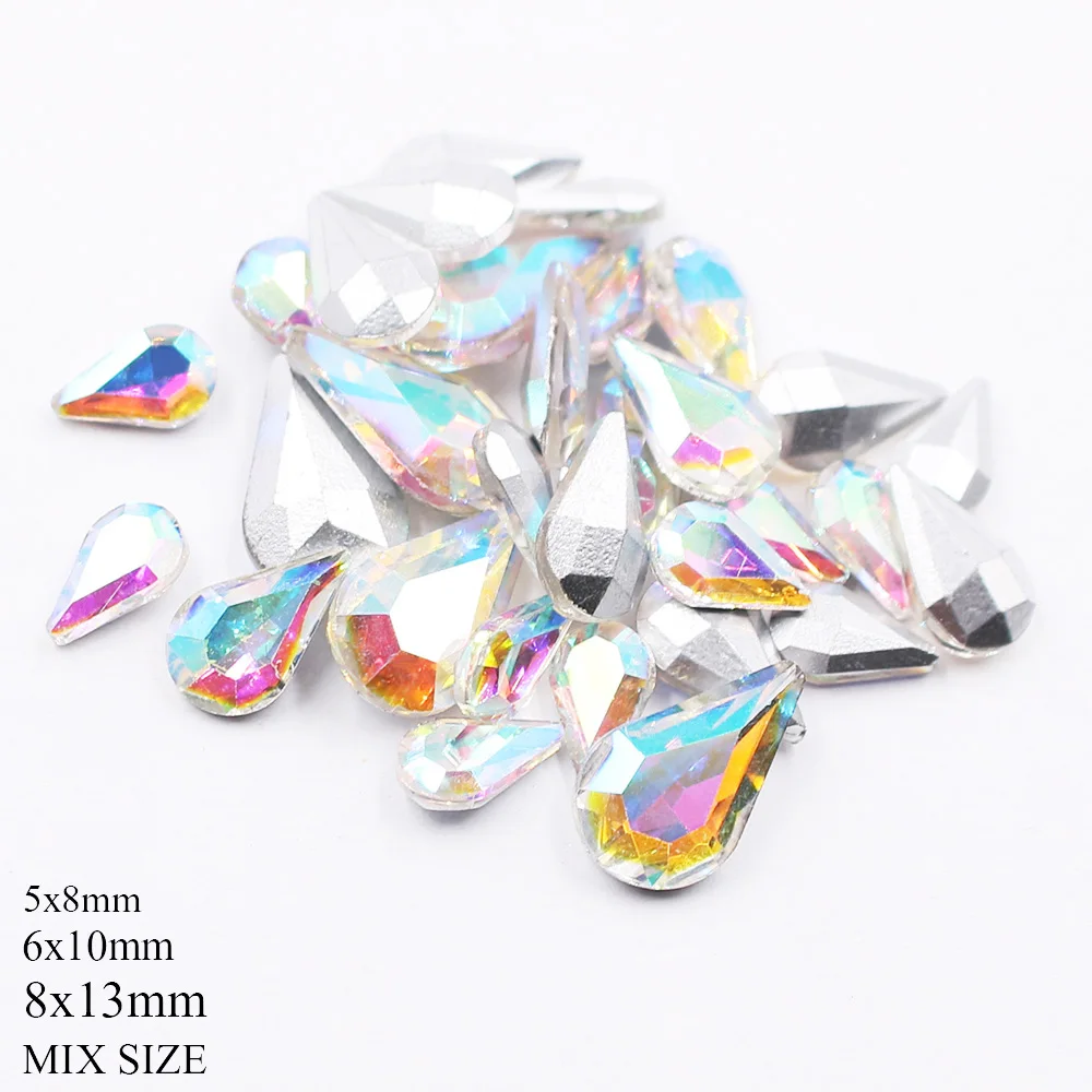 5X8mm-8x13mm Mix Größe Drop Pointback Glitter Kristalle Strass Perlen Zubehör Bekleidungs Steine Edelsteine Kleber Strass Dekorationen – Detail 3