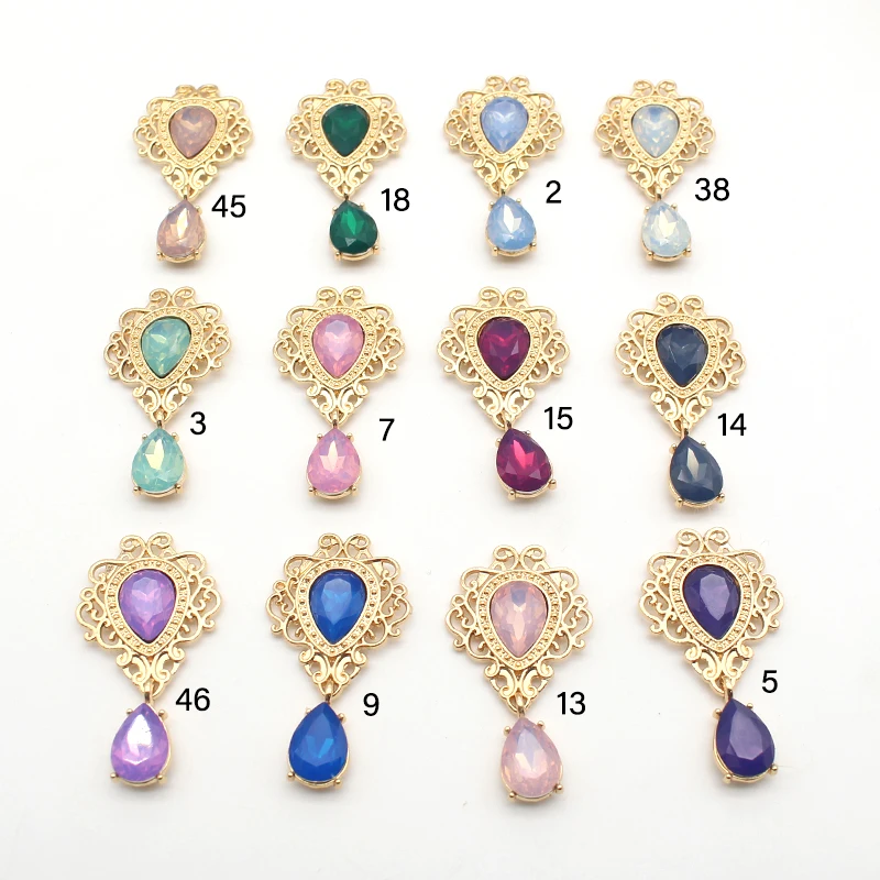 

10 Pcs/Lot 26*47M For Needlework Water Drop Alloy Gold Flat Drop Drop Pendant DIY Flat back Brooch Jewelry Accessories
