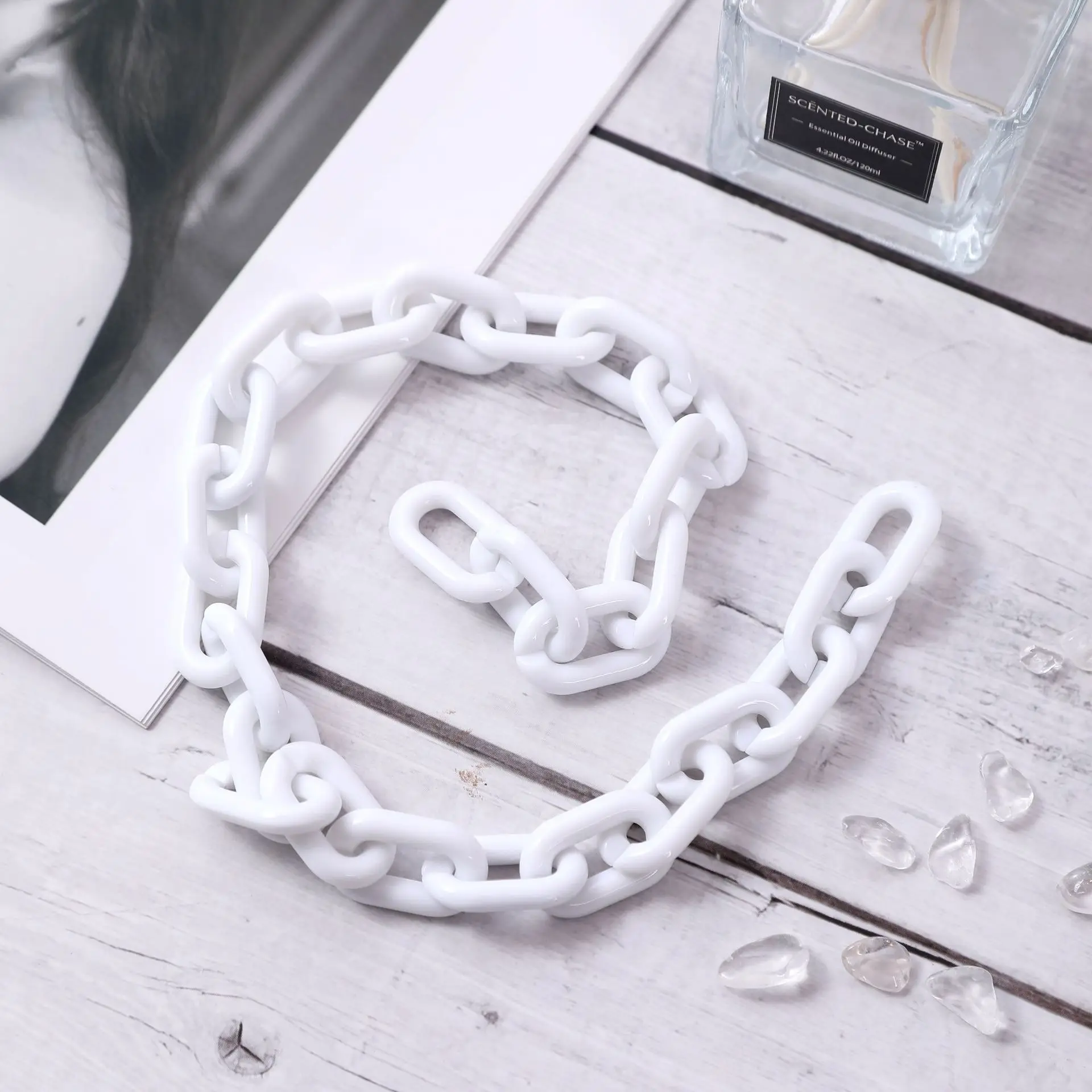 أبيض أسود أكريليك 31x20 مللي متر تويست البيضاوي حلقة مفتوحة الخرز موصل ربط سلسلة لصنع المجوهرات مكونات حقيبة حزام DIY بها بنفسك #4