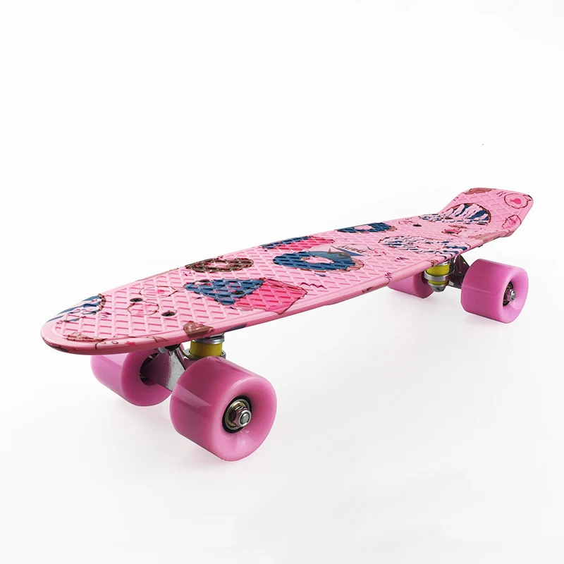 Pink Mini Penny Board Children Longboard Fish Board Cartoon Graphic Complete Skateboard Ready To Use Portable Scooter Toy 22\