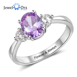 JewelOra Classic Customized Oval Birthstone Rings for Women Personalized Inside Engraving Promise Ring Wedding Couple Gifts