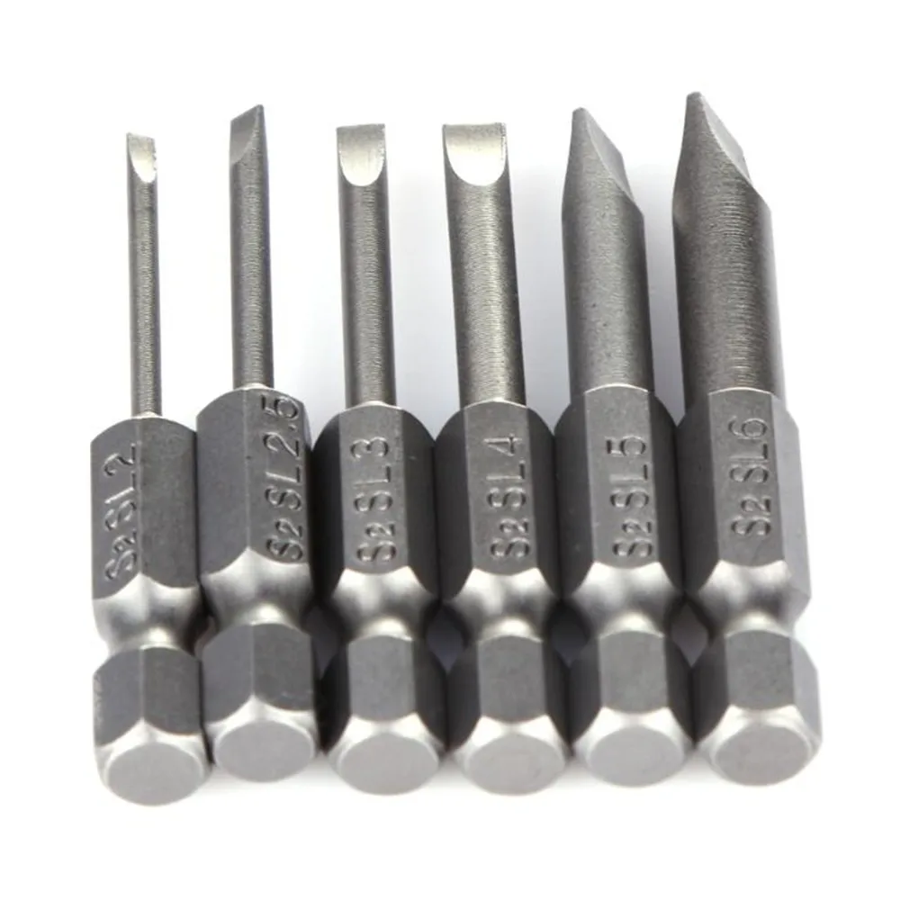 6pcs 50mm Slotted Tip Screwdriver Bit S2 Alloy Steel Flat Head Slotted Magnetic Screwdrive Hand Repair Kits Tools