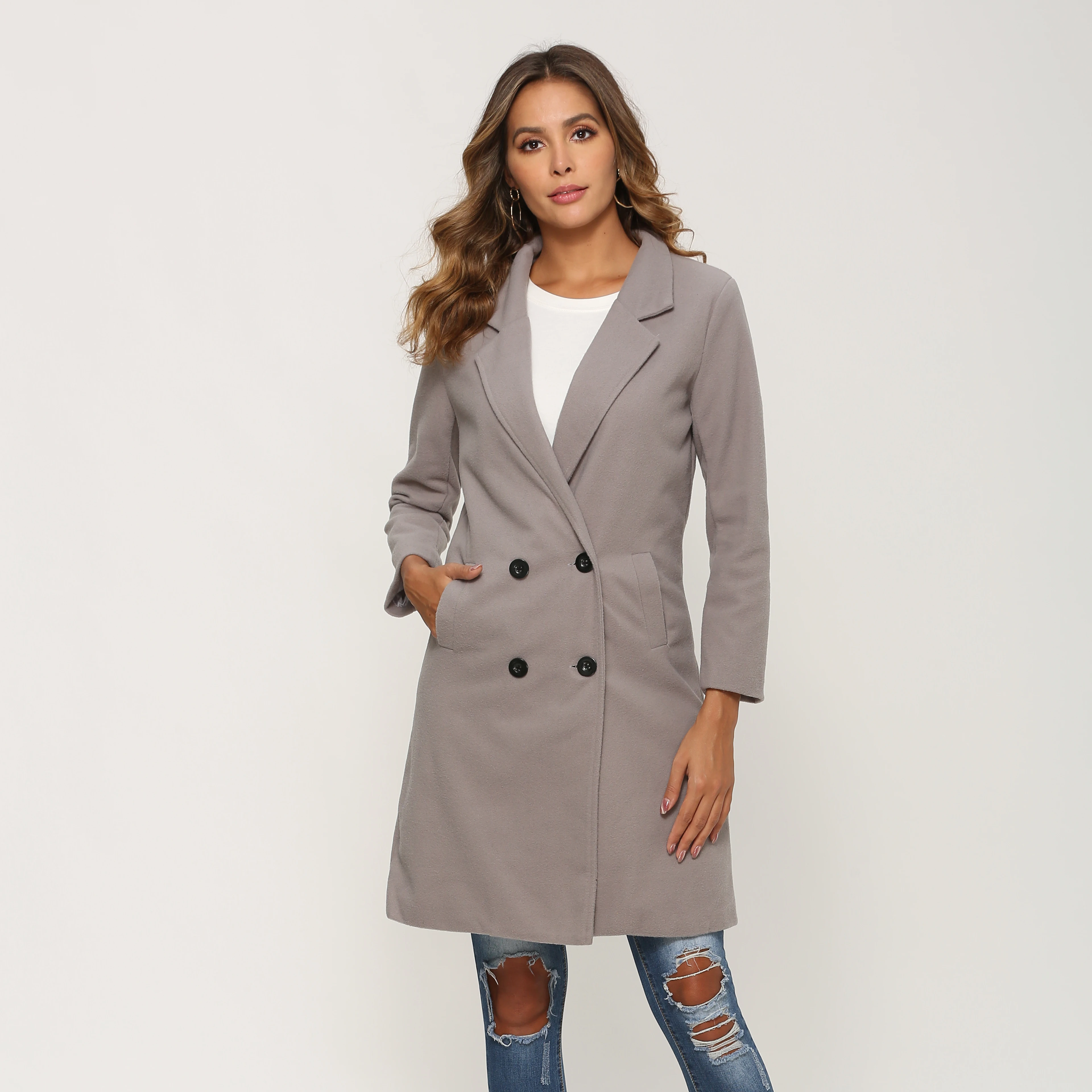 Women Autumn Winter Woollen Coat Long Sleeve Turn-Down Collar Quality Blazer Outwear Jacket Elegant Overcoats Loose XXL XXXL