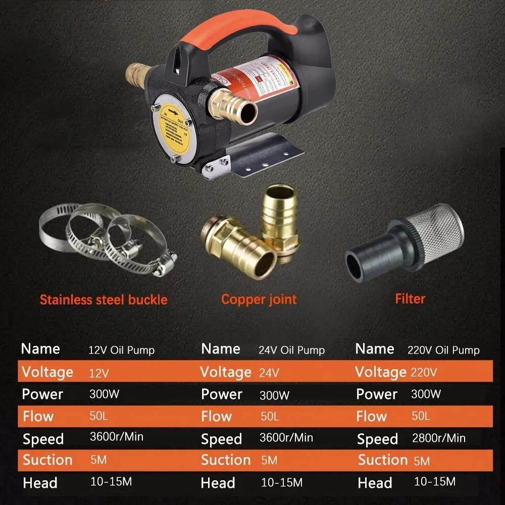 Diesel Fuel Pump 300w 50l/min Dc 12v 24v Self Priming Electric Diesel, kerosene transfer dedicated