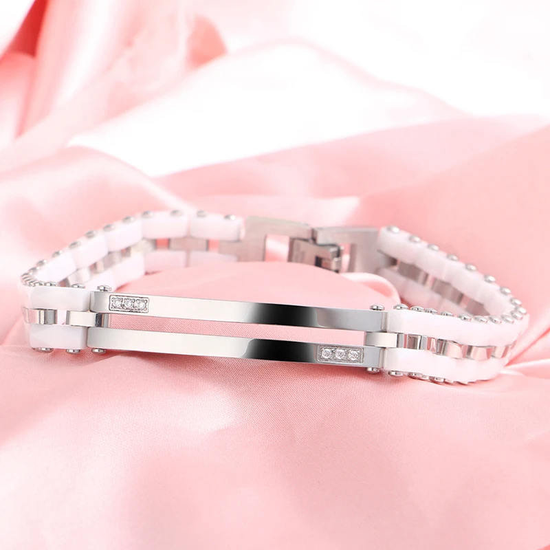 Good Quality Stainless Steel Women Bracelet Black White Color Healthy Ceramic Link Bracelet Wedding Engagement Gift