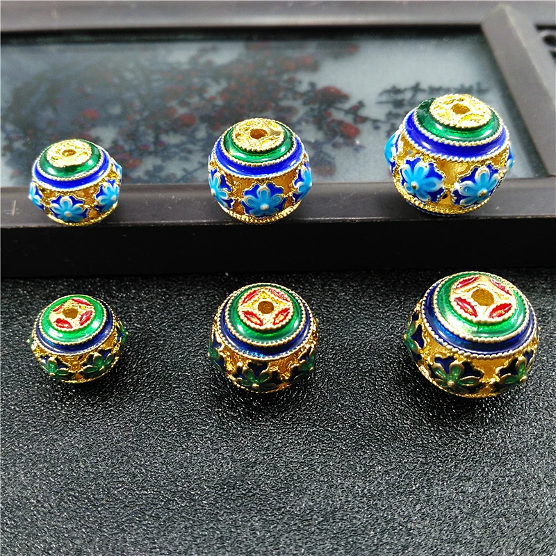 

2pcs Cloisonne Enamel Pierced Flower Round Beads DIY Copper Accessories Jewelry Making Earrings Necklace Septum bead Bracelets