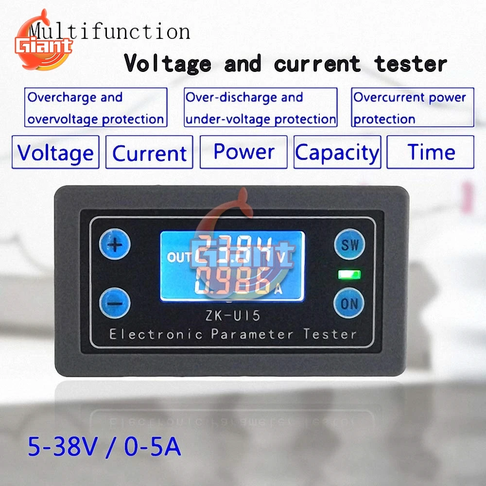 Multifunction Voltmeter Ammeter Digital LCD Display Volt Current Voltage Meter Tester Sound Light Alarm Voltage Indicator DC 5V