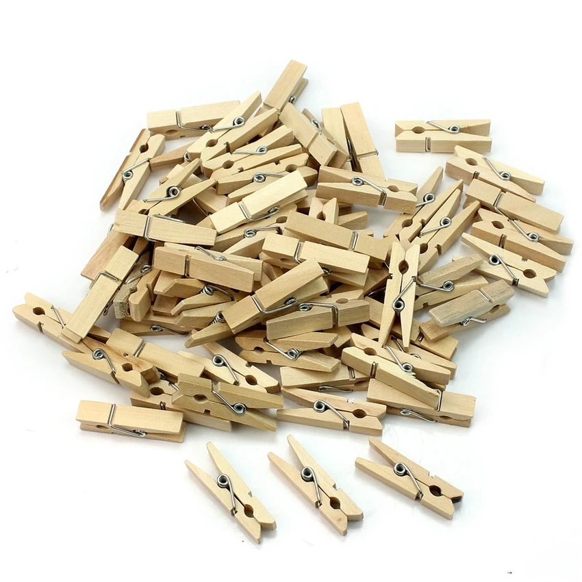 Wholesale Very Small Mine Size 25mm Mini Natural Wooden Clips For Photo Clips Clothespin Craft Decoration Clips Pegs 50pcs