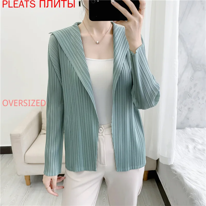 Miyake Pleated Lapel Blazer for Women, No Button, Spring and Autumn, New Fashion, Casual PLEATS Blazer