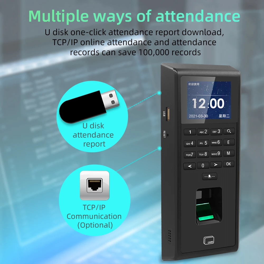 125Khz 13.56Mhz 1000 User Biometric Fingerprint Access Control Keypad with Time Attendance for Access Control System TCP/IP