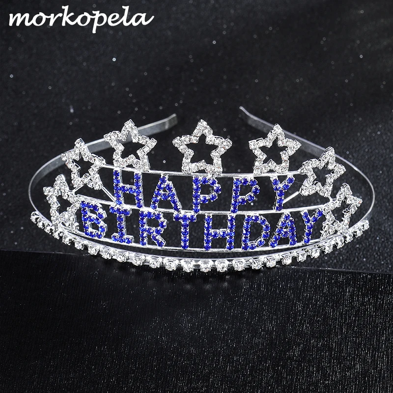 2 Model Birthday Rhinestone Embellished Tiara Headbands Girls Happy Birthday Party Crown Tiara  Hair Accessories For Girls