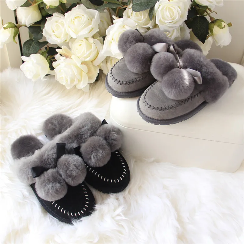 2022 Natural Sheepskin Fur Slippers Fashion Female Winter Slippers Women Warm Indoor Slippers Soft Wool Lady Home Slippers