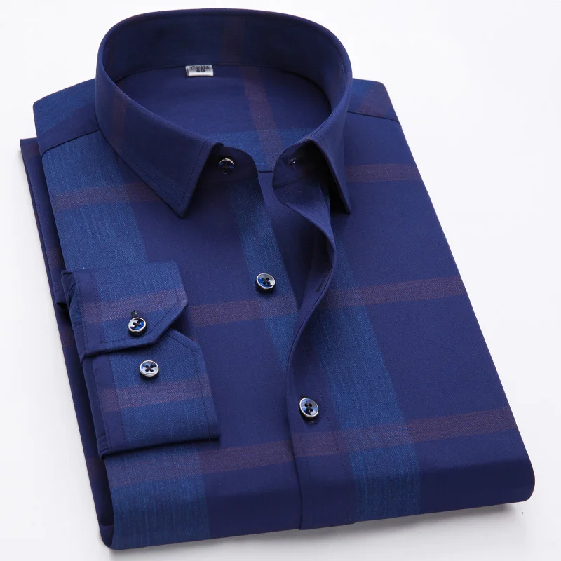 

Men's Long Sleeves Casual Shirts Male New Fashion Designer Comfortable Shirts 100% Cotton Formal Big Plaid Bronzing Shirt