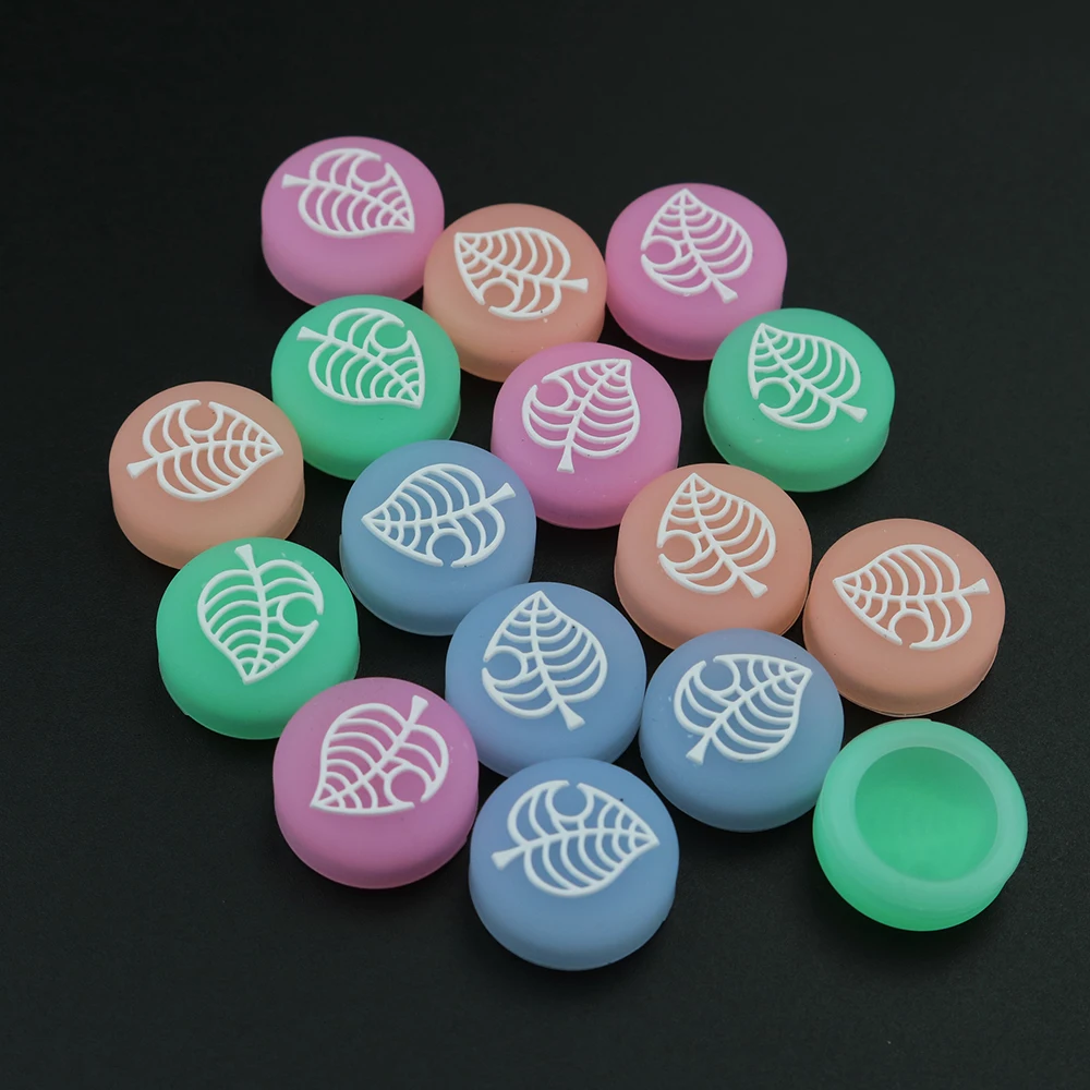 Joystick de silicona con forma de hoja luminosa para cruce de animales, tapas de agarre para pulgar de oso y hoja de árbol para controlador Nintendo Switch Lite