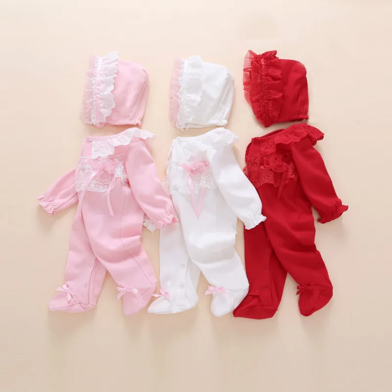 2020 New born baby girl footies spring cotton baby girl clothes set with headband 0 3 6 months baby girl outfit ropa de bebe