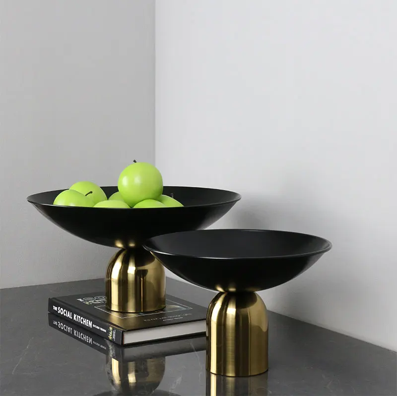 Luxury Black Gold Double Compote Stainless Steel Fruit Plate Soft Tabletop Decor Ornaments Accessories For Home Living Room