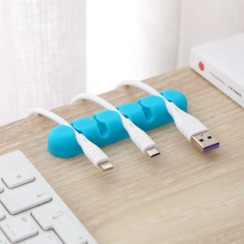 Enrouleur de câble USB 5 trous, support d'écouteurs, casque, souris, Clip en Silicone, ligne de téléphone, organisateur de bureau, finition prise de bureau, longue bande de rétention de fil en Silicone, enrouleur de cordon d'alimentation # OW