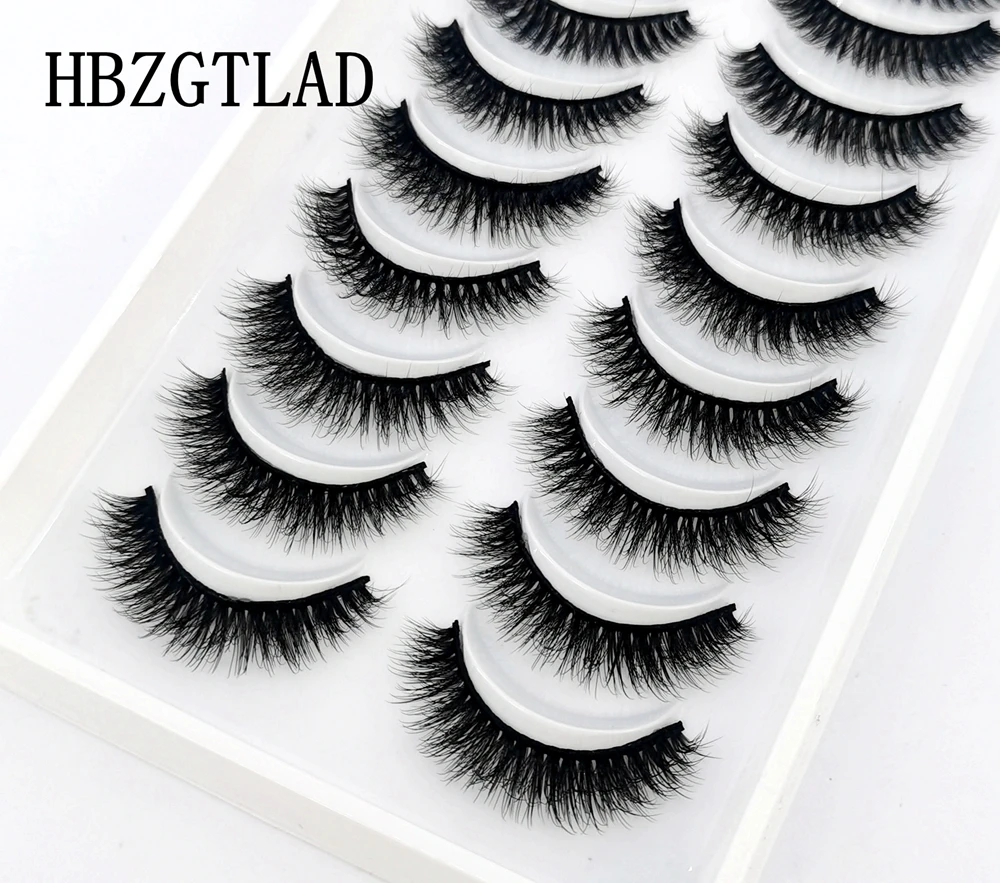 3D Mink Cílios Postiços, Natural Longo Wispy Eye Lashes, Maquiagem Estágio, Cílios Curtos Falsos, Extensão Beleza, 10 Pares, Novo