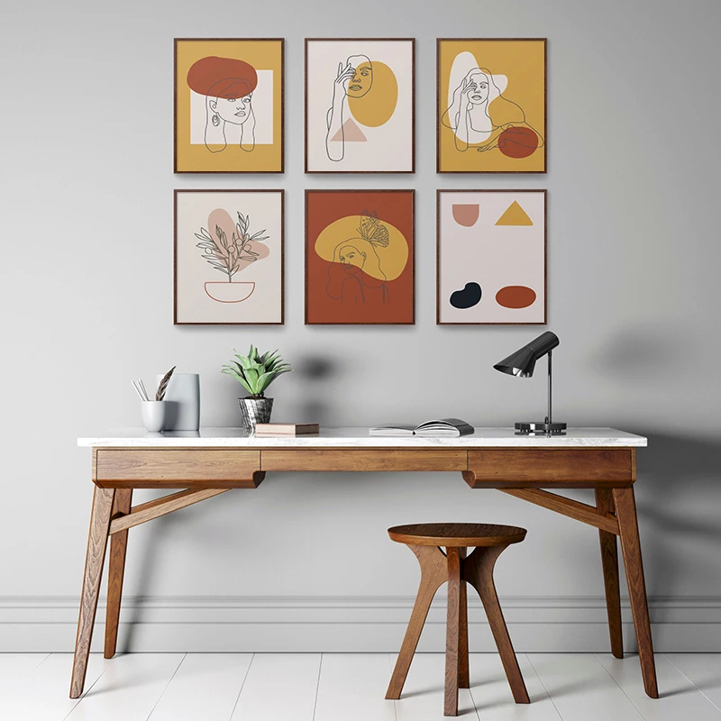 Terracotta Abstract Canvas Wall Art - Minimalist Lady Line Drawing Geometry Boho Bedroom Decor Print Poster