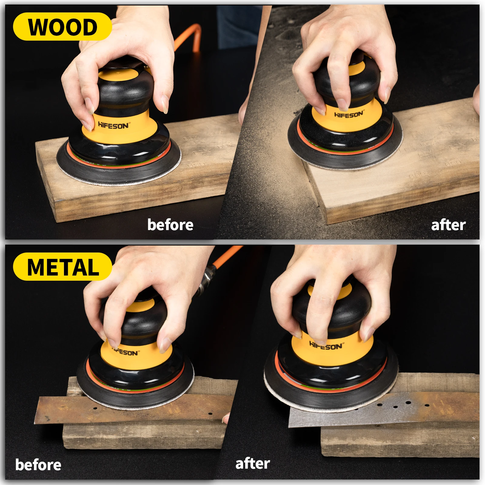 Amoladora de aire de lijadora orbital neumática HIFESON, herramientas neumáticas de pulido/rectificado excéntrico al vacío de 125mm/150mm