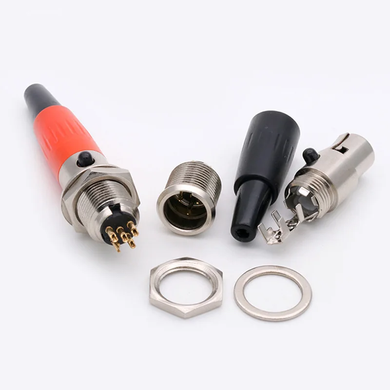 10sets Mini XLR 3 4 5 6 Pin Female Plug + Male Socket Small XLR Audio Microphone Connector MIC for Cable Soldering Straight