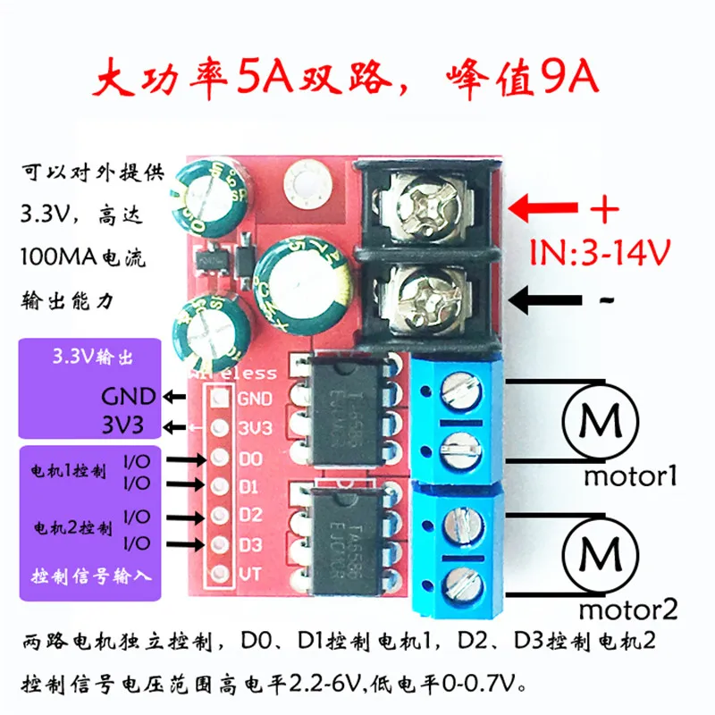 5A Dual-channel DC Motor Drive Module Can be Remotely Controlled Forward and Reverse PWM Speed Regulation Double H-bridge Super