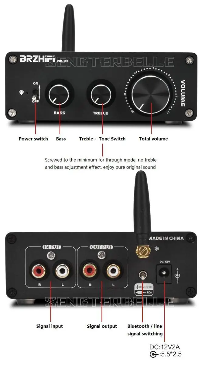 أحدث أحدث VOL-65 Audio HiFi Bluetooth Prelifieramp 6J5 Tube Preamp مع تعديل نغمة ثلاثية وجهير