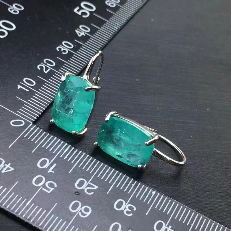 

New Paraiba Tourmaline Earrings Solid 925 Sterling Silver Gemstone for Women Fine Jewelry Party Wedding Gift Free Ship