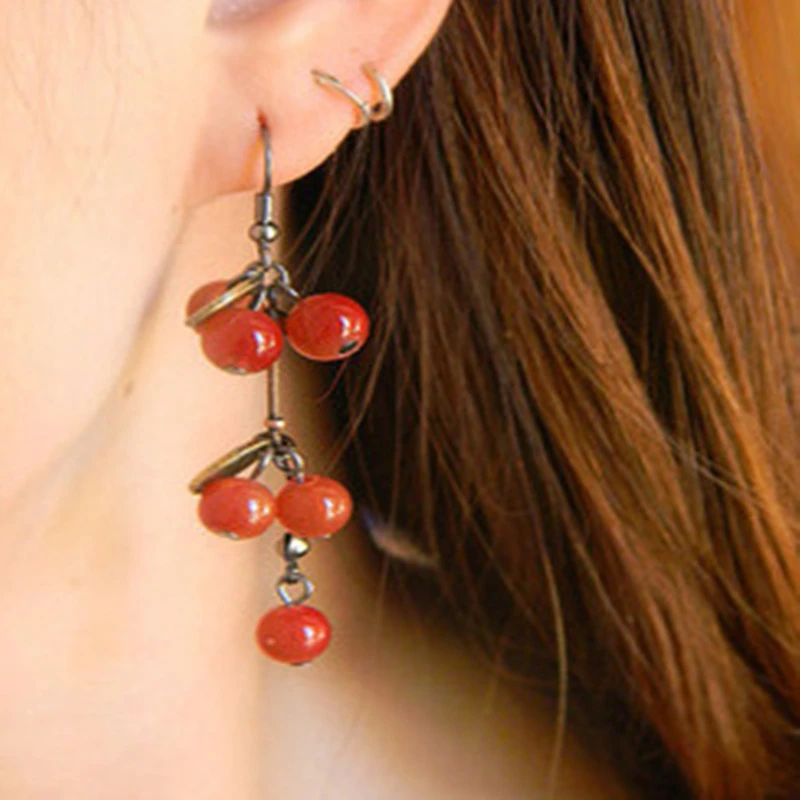 ADOLPH Jewelry Fashion Jewelry For Women Korean Pop Red Cherry Cute Drop  Earring