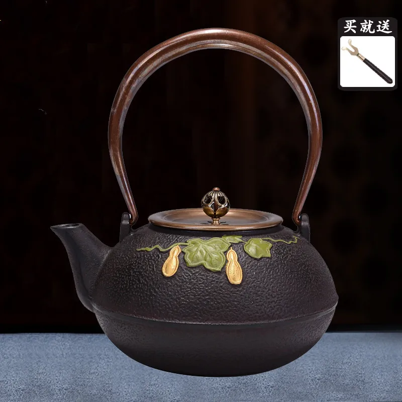 

Hand-made uncoated Southern pig iron kettle teapot and tea set with corrugated cast iron