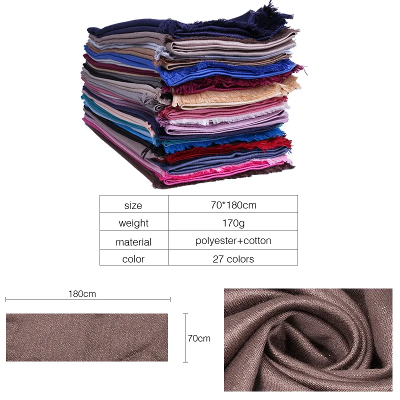 1 piece Fashion Lurex gold glitter cotton scarf plain long shawl women luxury headband muslim pashmina 180*70cm