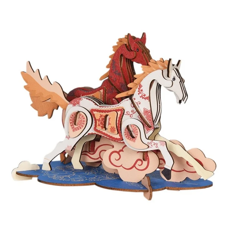 

candice guo! 3D wooden toy woodcraft kit DIY puzzle lucky cloud flying horse decoration birthday present Christmas gift 1pc