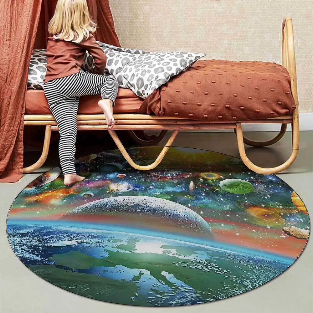 

Cartoon Space Planet Pattern Round Carpets for Child Rooms play Area Rugs Modern Home Kids Room Decor Carpet Kid Game Floor Mats