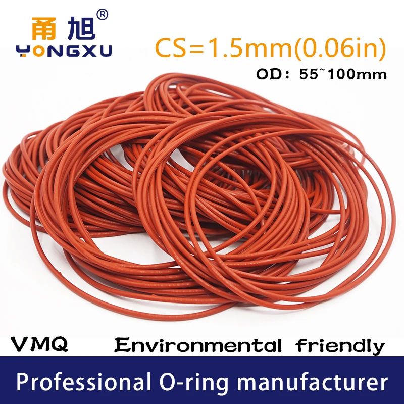 Red Silicone Ring VMQ O-Ring CS1.5mm Thickness OD55/60/65/70/75/80/85/90/95/100*1.5mm O Ring Seal Rubber Gasket Washer Rings