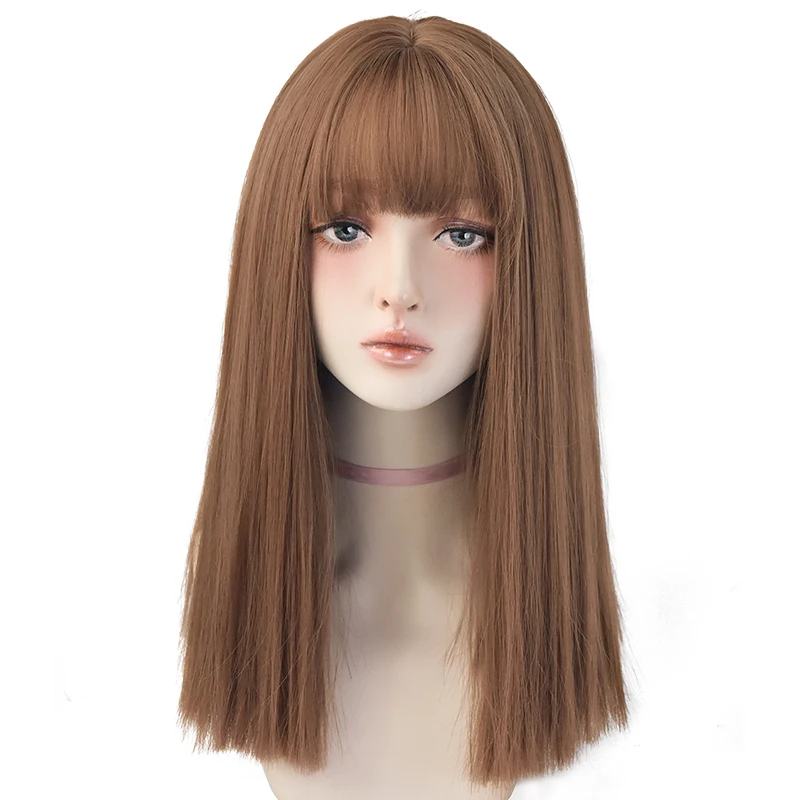 7JHH Wigs Black Straight Synthetic Wig with Bangs