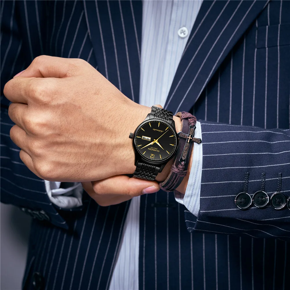 

GUANQIN мужские роскошные механические деловые сапфировые часы светящийся ремешок из нержавеющей стали автоматические наручные часы с автоподзаводом элегантные часы