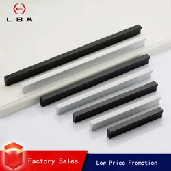 Modern Minimalist Black Aluminum Alloy Wardrobe Door Handle Silver Cabinet Furniture Drawer Flush Handle Lengthening Knobs